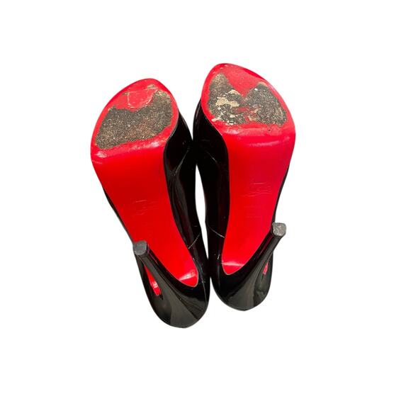 Christian Louboutin Black Patent Leather Lady Peep Stiletto Heels 37.5 / US 7.5 - Picture 15 of 16